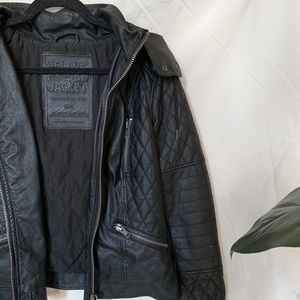 Garage Black Leather Jacket & Detachable Hood